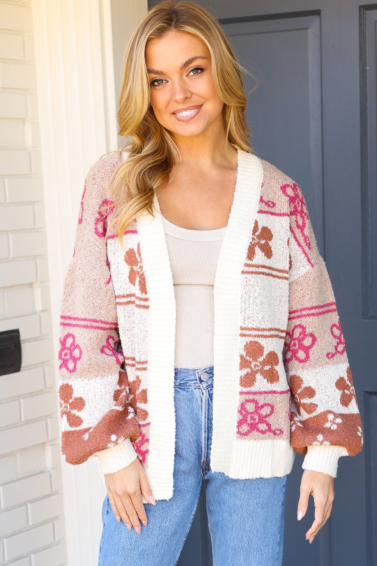 Take on The Day Ivory Floral Stripe Open Cardigan