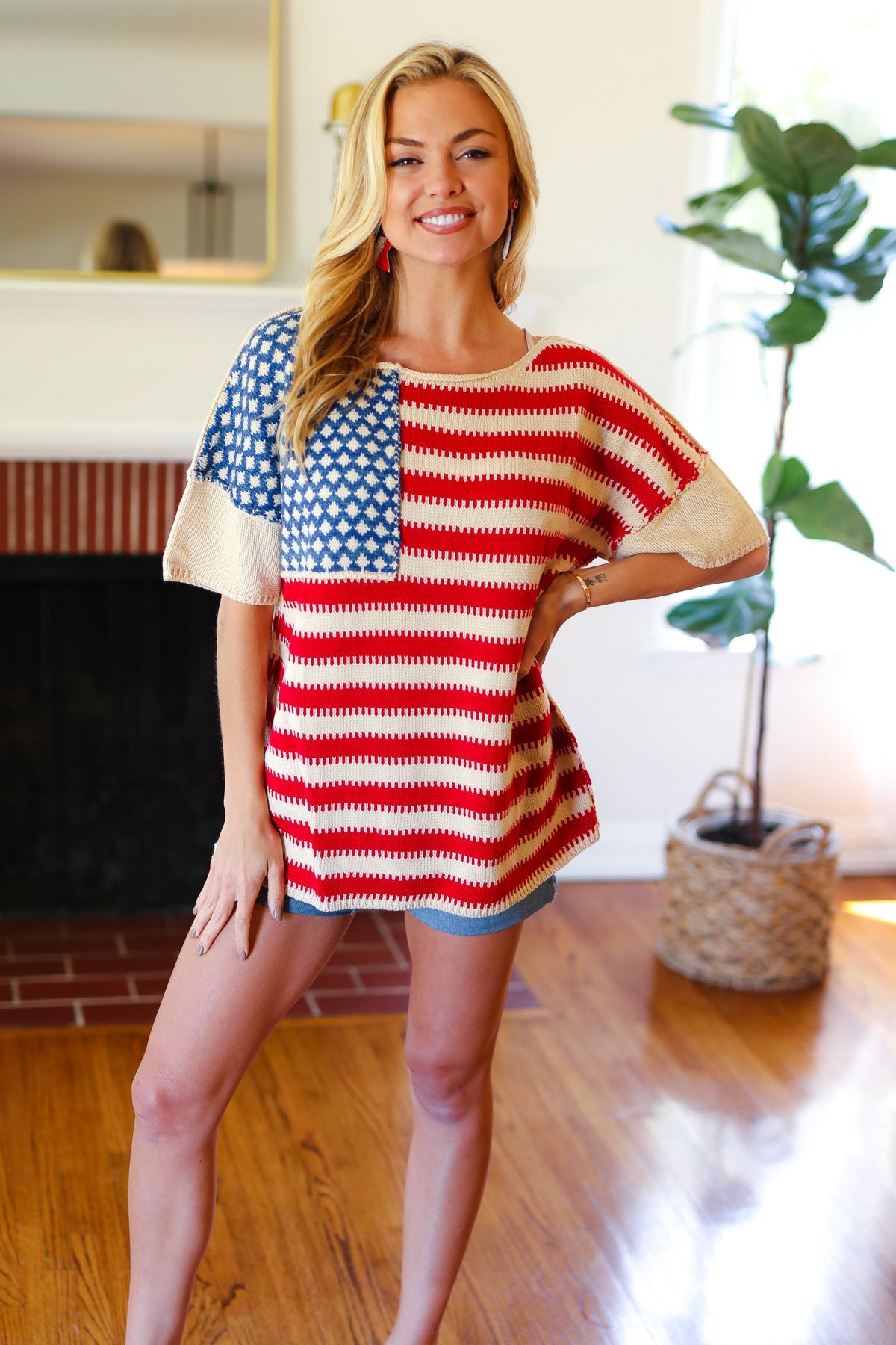 American Flag Jacquard Knit Sweater Top