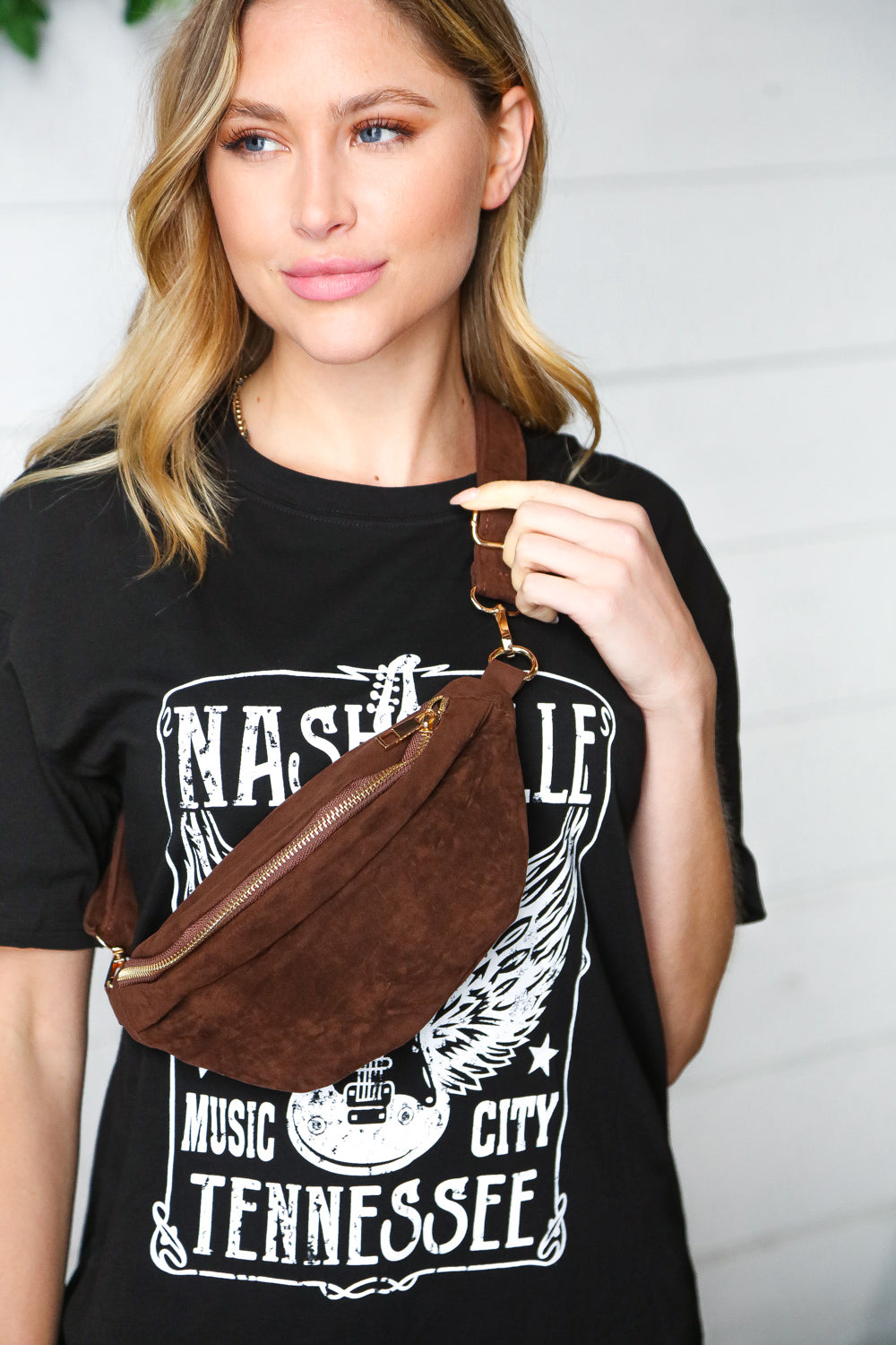 Brown Vegan Suede Sling Fringe Fanny Pack/Crossbody