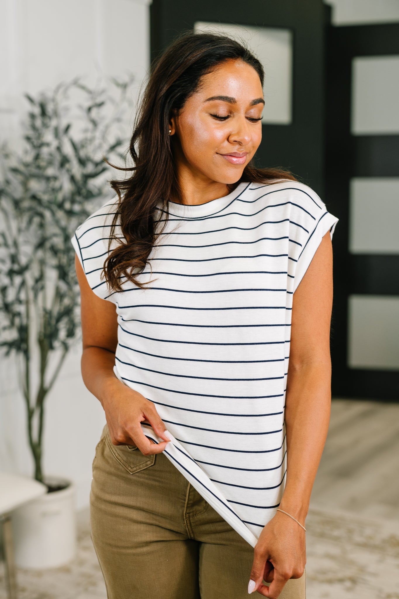 Everything In Between Striped Cap Sleeve Tee