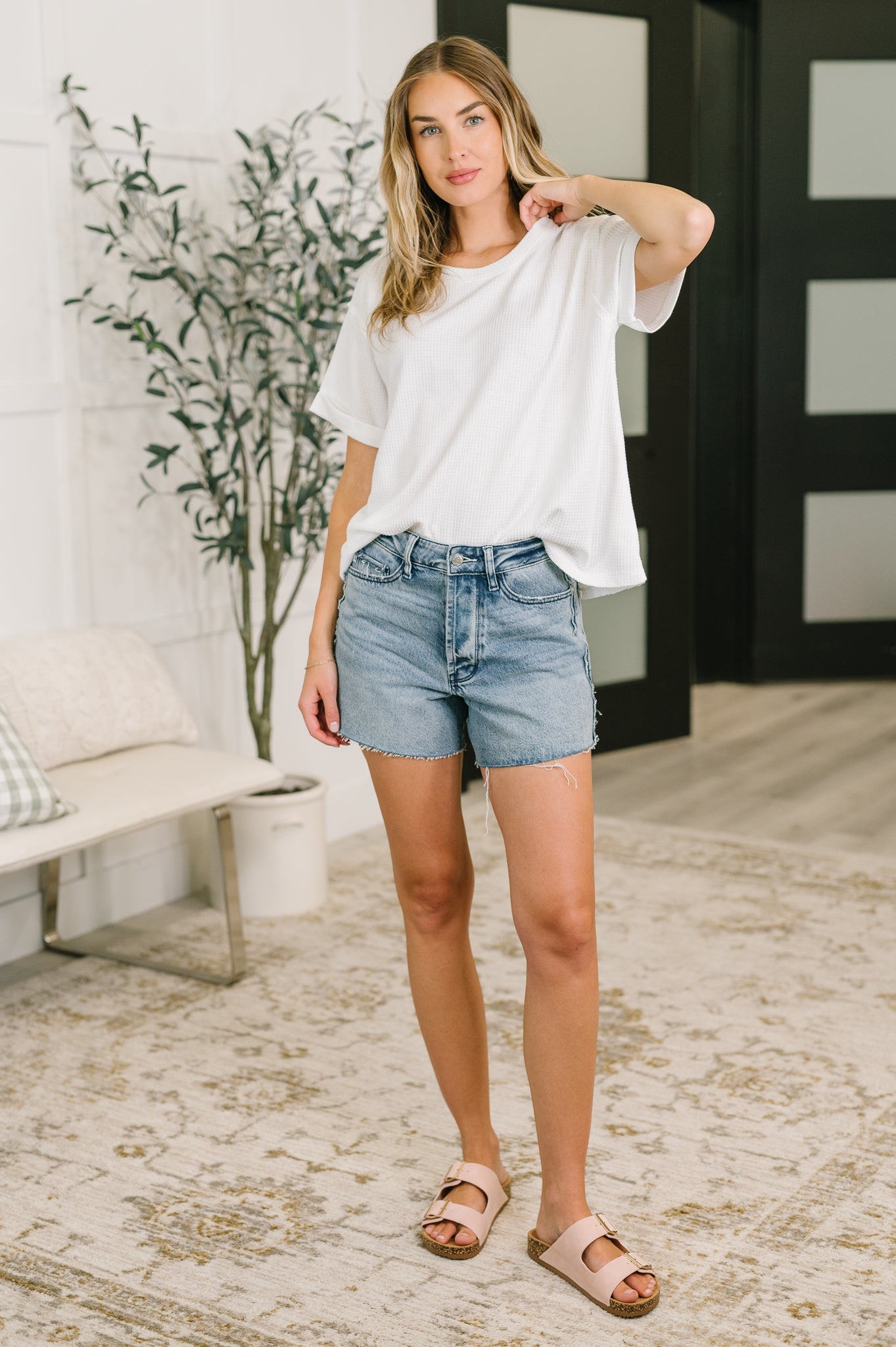 Leave It to Me Waffle Knit Relaxed Tee in Ivory