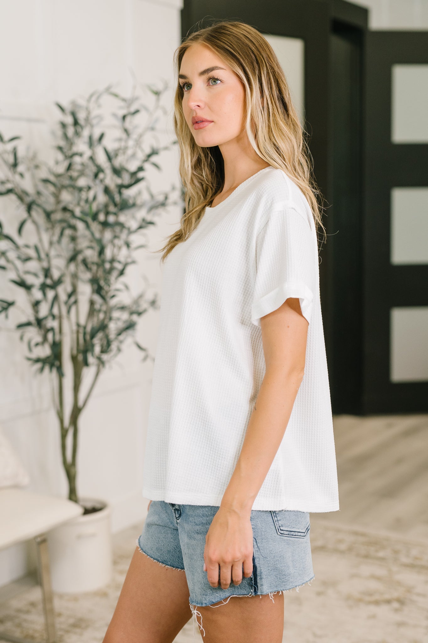 Leave It to Me Waffle Knit Relaxed Tee in Ivory