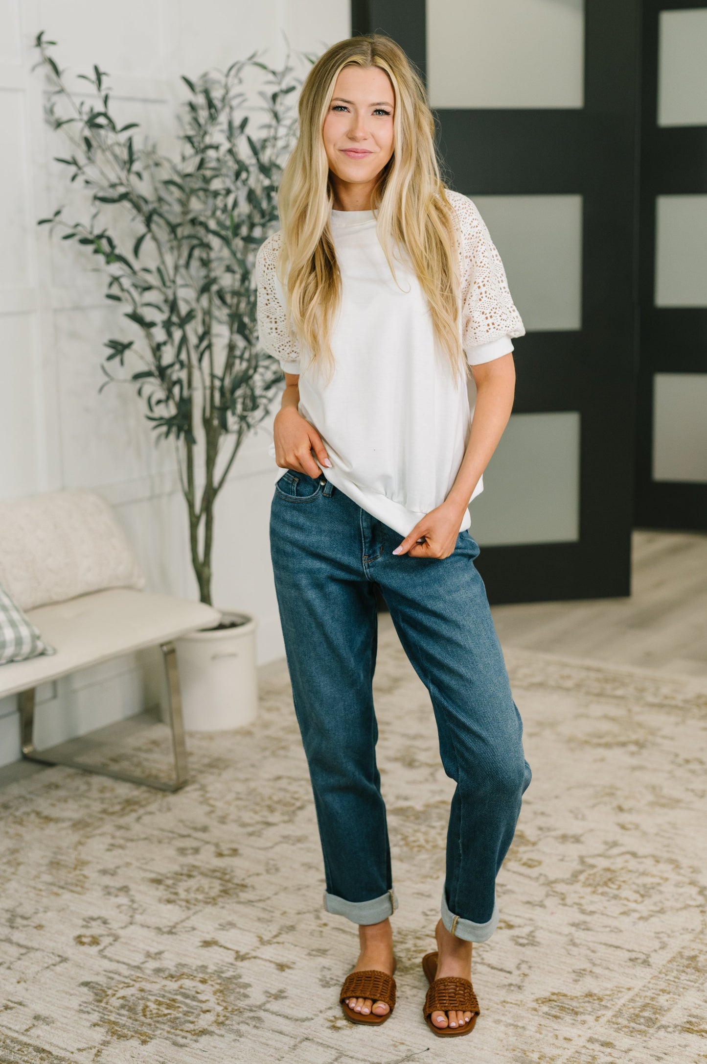 Never Too Lace Raglan Crochet Sleeve Top