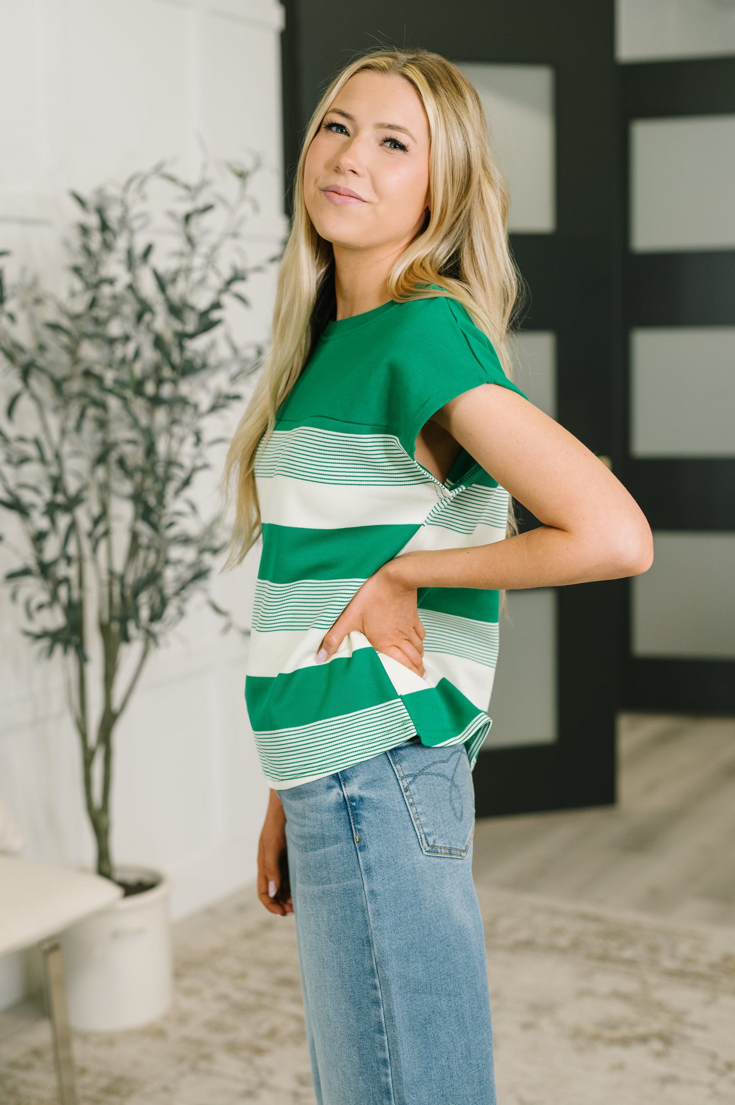 See Me in Action Crew Neck Cap Sleeve Top